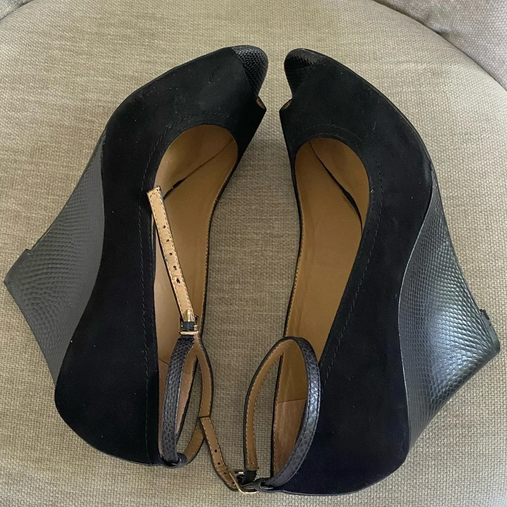 Ann Taylor Black Suede Peep Toe Wedges - Picture 6 of 13